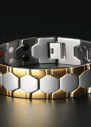 Магнитный браслет с германием 20 см silver gold