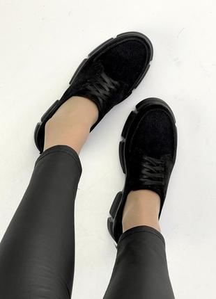 Черные замшевые туфельки на высокой подошве4 фото