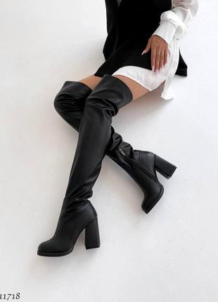 Кожаные высокие сапоги стрейчевые ботфорты на каблуке на каблуке из натуральной кожи кожаные3 фото