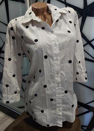 Невероятно стильная белая рубашка с вышивкой в черный горох tu 44-46
