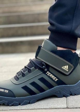 Зимові черевики adidas, кросівки на липучках, мужские зимние кроссовки, ботинки хаки из натуральной кожи4 фото