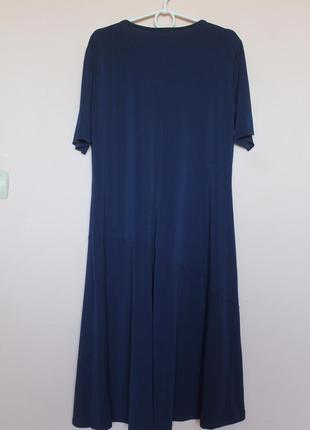 Темно синие эластичное трикотажное платье-миди, платье мыды, праздничное платье 52-56 г.5 фото