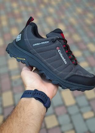 Теплые зимние мужские кроссовки columbia outdoor omni-tech серые с красным термо кроссовки колумбия