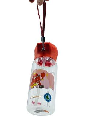 Пляшка спортивна для води пластикова casno 400 мл kxn-1195 червона (краб) з соломинкою ve-333 фото