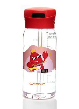 Пляшка спортивна для води пластикова casno 400 мл kxn-1195 червона (краб) з соломинкою ve-334 фото