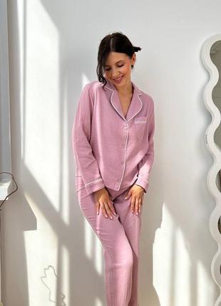 Піжама муслін рубашка і штани, чорна піжама з мусліну сорочка зі штанами, мусліновий костюм2 фото