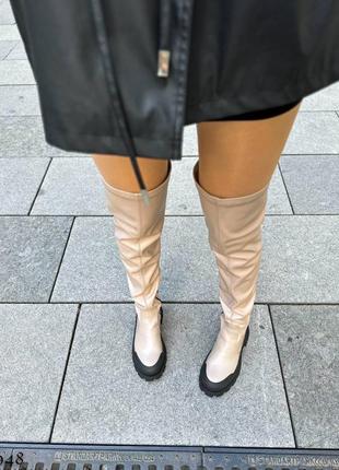 Шикарные женские демисезонные сапоги ботфорты, натуральная кожа10 фото