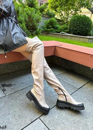 Шикарні жіночі демісезонні чоботи ботфорти, натуральна шкіра7 фото