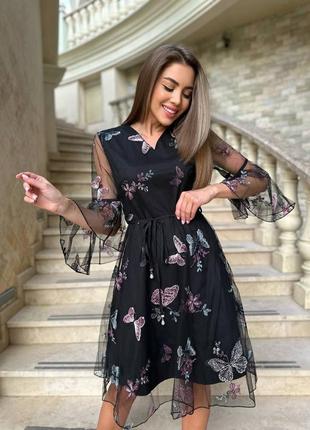 Розкішне плаття міді бежеве чорне рожеве біле з метеликами з пишною спідницею...