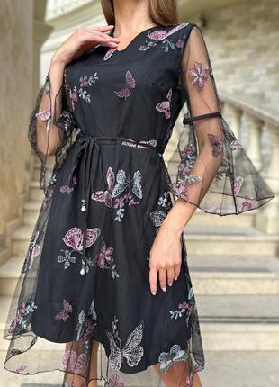 Розкішне плаття міді бежеве чорне рожеве біле з метеликами з пишною спідницею...