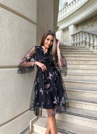 Розкішне плаття міді бежеве чорне рожеве біле з метеликами з пишною спідницею...