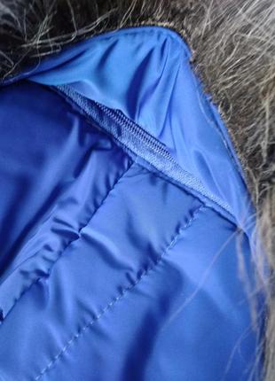 Р 14-16 / 48-50-52 яскраве синє електрик зимове тепле пальто пуховик з хутром на капюшоні8 фото