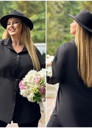 Женская удлиненная рубашка-туника с поясом на пуговицах ткань софт длинный рукав размер батал от 52 до 666 фото