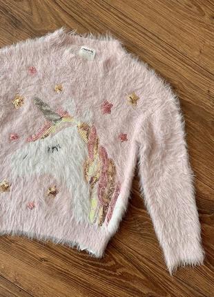 Розовый пудровый свитер травка с пайетками единорог лошадь3 фото
