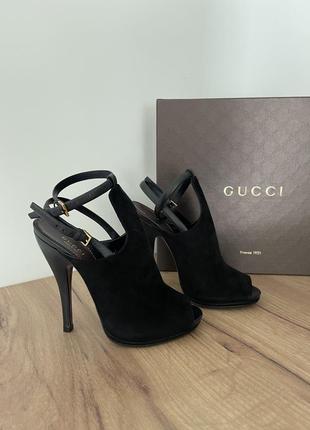 Кожаные замшевые босоножки бренд gucci