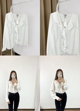 Белая рубашка, рубашка женская белая с рюшами, нарядная блуза1 фото