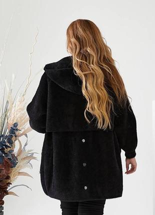 Женская куртка из альпаки с капюшоном 56/62 батал № 9053 фото