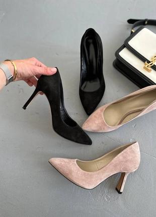 Класичні бежеві туфлі човники жіночі,лодочки,на підборі,демі,велюрові/велюр-жіноче взуття