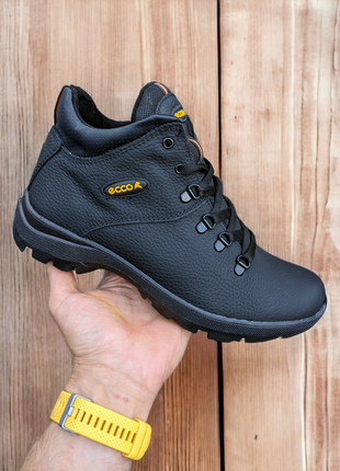 Мужские зимние кожаные ботинки тёплые и удобные экко