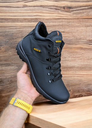 Мужские зимние кожаные ботинки тёплые и удобные экко