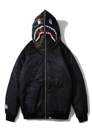 Чёрная куртка bape shark full zip black camo ветровка с капюшоном на молнии1 фото