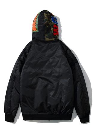 Чёрная куртка bape shark full zip black camo ветровка с капюшоном на молнии2 фото