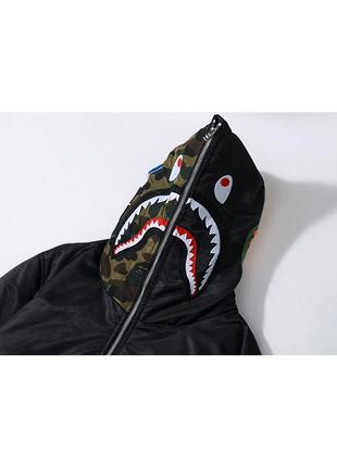 Чёрная куртка bape shark full zip black camo ветровка с капюшоном на молнии6 фото