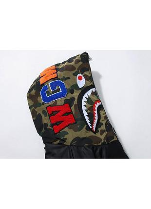 Чёрная куртка bape shark full zip black camo ветровка с капюшоном на молнии7 фото