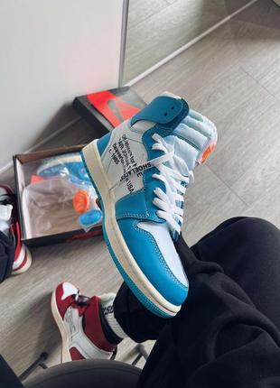 Кроссовки баскетбольные nike air jordan 1 retro high off-white university blue мужские голубые2 фото