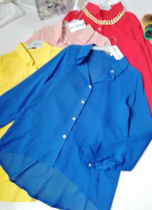 Блузи сорочка подовжена спинка тканина креп-шифон розміри 42 44 46 48 різні кольори класна якість9 фото