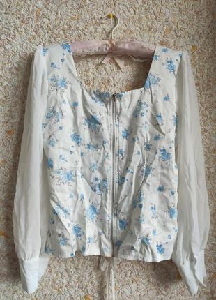 Белая блуза нарядная красивая блузка с цветами корсет на шнуровке винтаж shein3 фото
