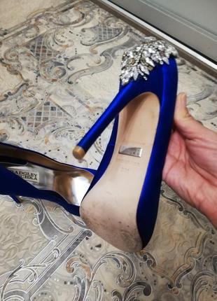 Туфли синие стразы badgley mischka дизайнерские люкс свадебные высокий каблук камешки атласные9 фото