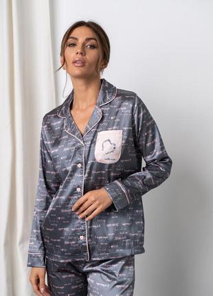 Комплект женский домашний шелковый с рубашкой и штанами, женская пижама шелковая2 фото