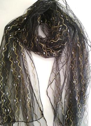 Распродажа, шарф женский, черный, осенний, легкий 180 х 80 см1 фото