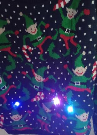 Фирменный светящиеся свитер/джампер теплый новогодний праздничный кофточка8 фото