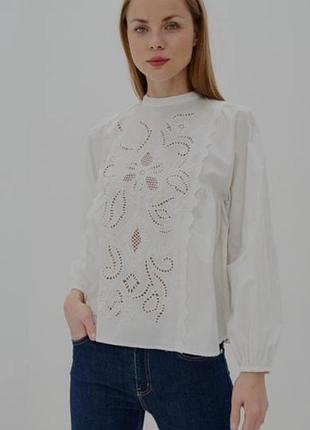 Эффектная  натуральная блуза з прошвы river island  12 ( m/ l)