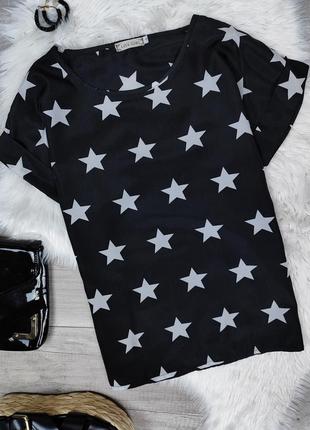 Женская блуза с коротким рукавом liva girl черная со звездами размер 46 м2 фото