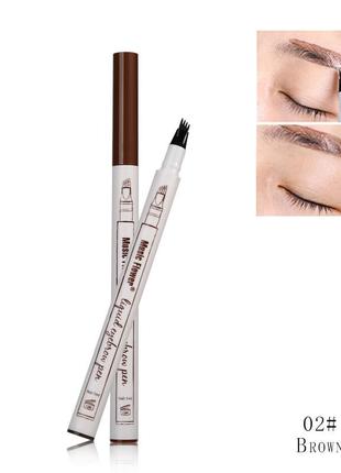 Потрійний олівець-ручка для брів music flower №2 коричневий, водостійкий лайтер для брів, микроблейдинг