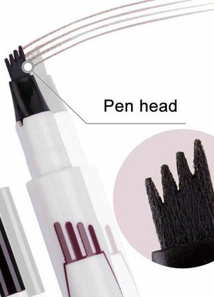 Потрійний олівець-ручка для брів music flower №2 коричневий, водостійкий лайтер для брів, микроблейдинг3 фото