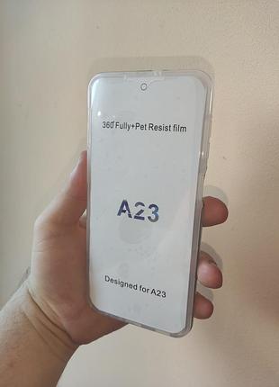 Прозрачный защитный двусторонний с пленкой чехол для samsung a23, противовоударный двусторонний чехол для самсунг а23