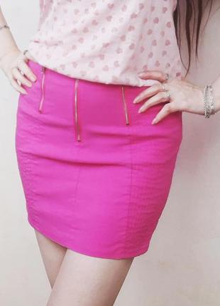 Юбка розовая divided h&m короткая мини малинов 38 размер стрейч змейк barbie
