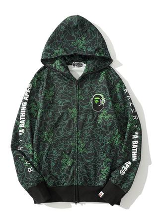 Чёрно-зелёный худи bape x razer full zip кофта с капюшоном на молнии