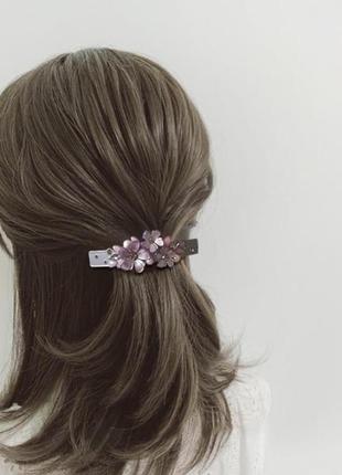 Бузкова заколка-автомат для волосся “nicole” з квітами і стразами, французька якість3 фото