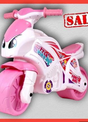 Детский мотоцикл толокар каталка бело розового цвета для девочки