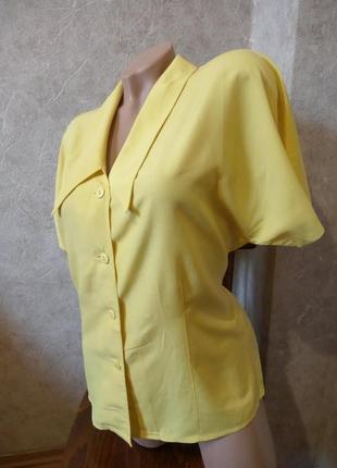 Желтая блуза рубашка с коротким рукавом и отложным воротником2 фото