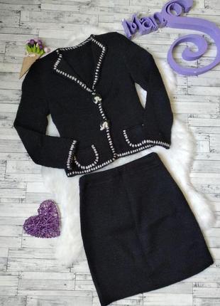 Костюм жіночий спідниця і піджак чорний в'язаний класика розмір s 42-44