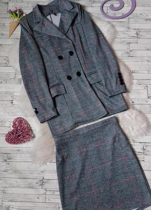 Костюм женский fashion tema пиджак и юбка серая в клетку размер 42 (xs)