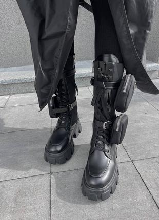 Черевики prada boots zip pocket black high