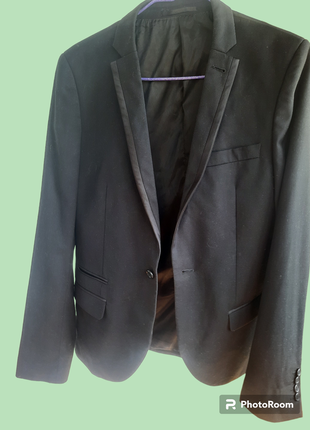 Черный невероятный пиджак жакет прямого кроя базовый как с мужского плеча с подкладкой от topman1 фото