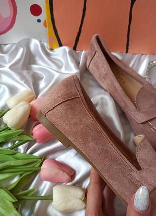 Замшевые пудровые розовые балетки туфли с длинным носиком эко замша8 фото